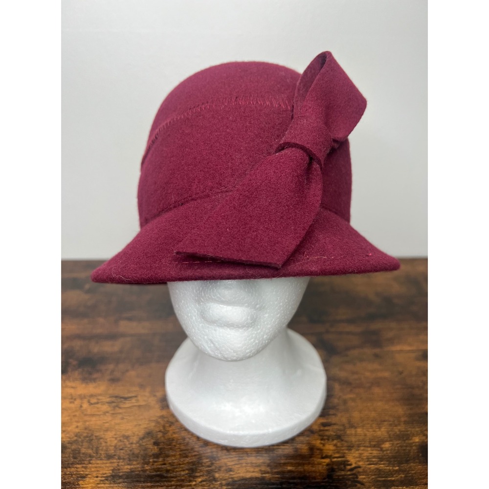Nordstrom Wool Cloche Hat Burgundy Oversized Bow 1920s Vintage Style One Size